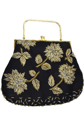 1960s Beaded Vintage Handbag Evening Bag Gold Silver Floral