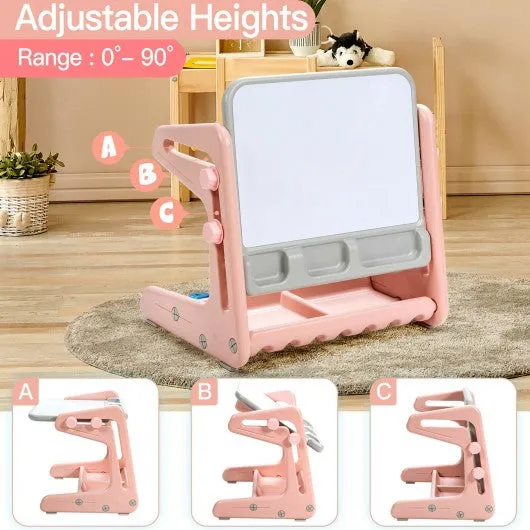 2 in 1 Kids Easel Table and Chair Set  with Adjustable Art Painting Board-Pink