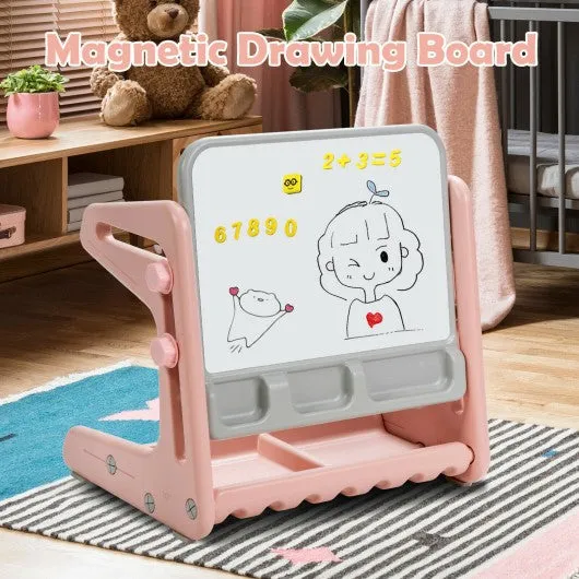 2 in 1 Kids Easel Table and Chair Set  with Adjustable Art Painting Board-Pink