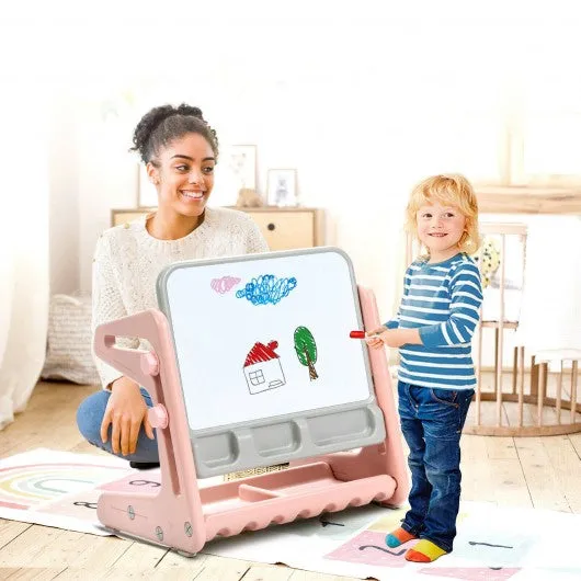 2 in 1 Kids Easel Table and Chair Set  with Adjustable Art Painting Board-Pink