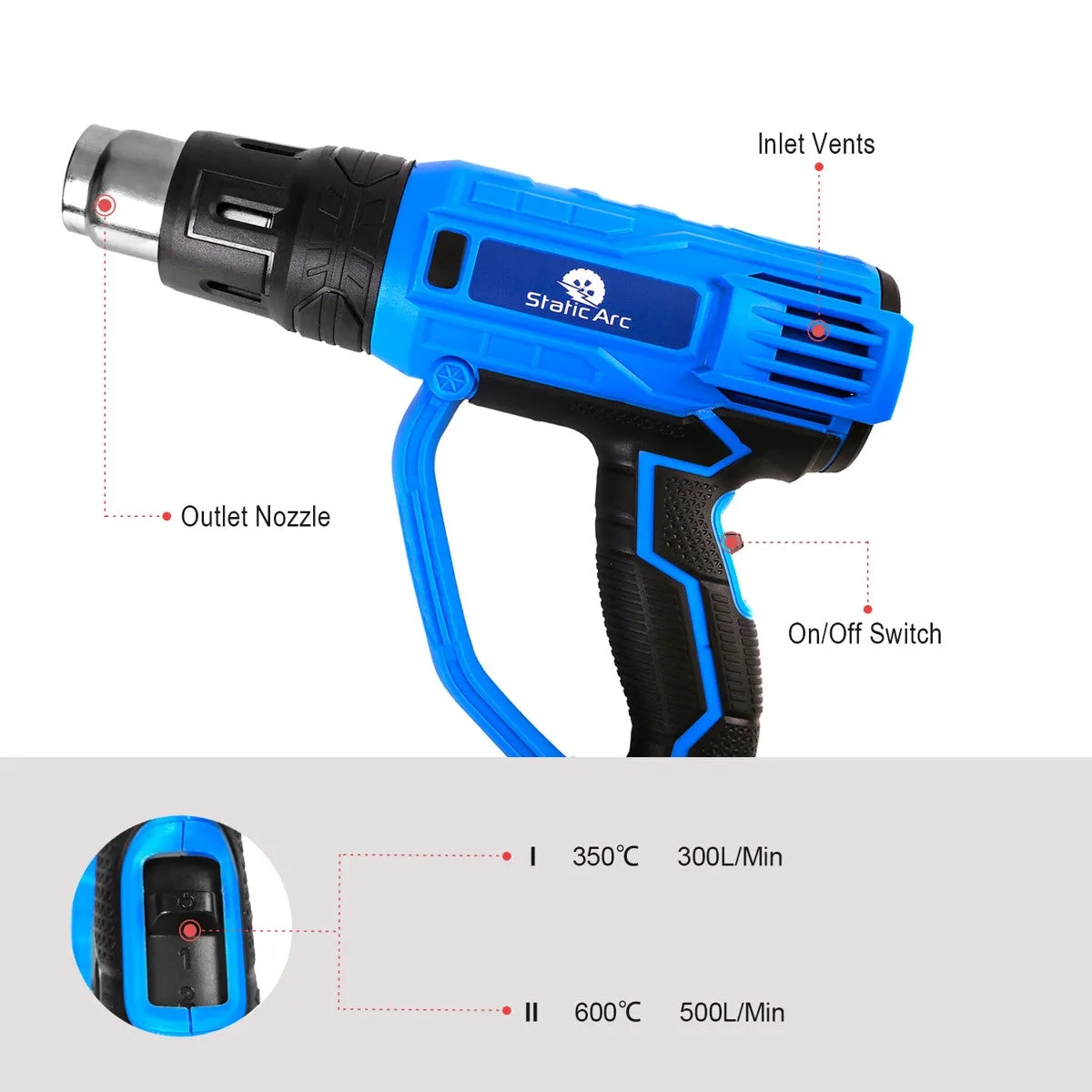 2000W ELECTRIC HEAT GUN HOT AIR NOZZLE VARIABLE TEMPERATURE PAINT GLUE DRY SEAL