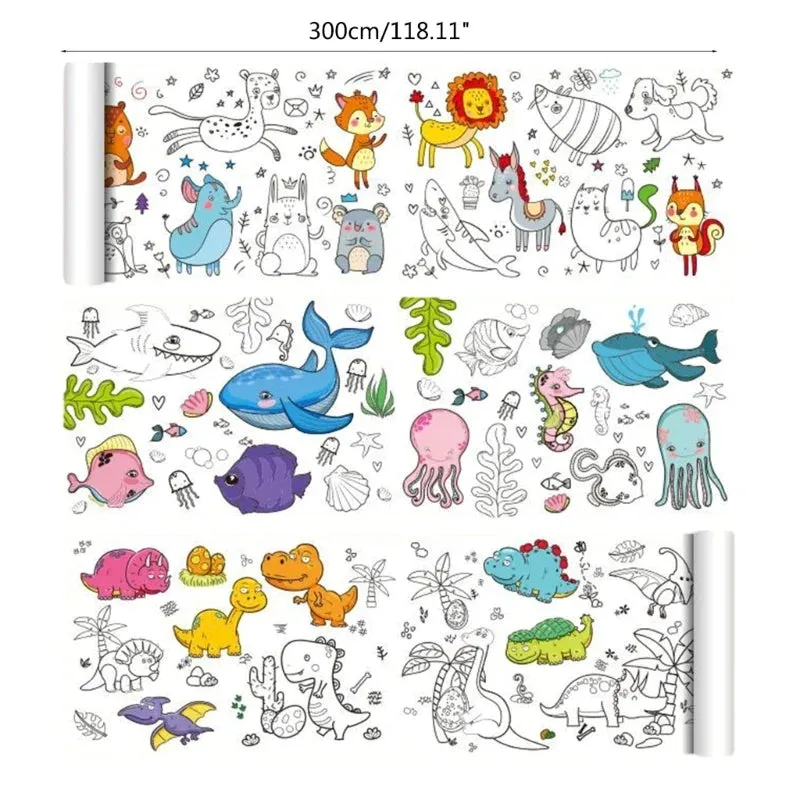 200cm Children Drawing Roll Nonrepeatable Pattern Kids Diy Coloring Paper Scroll