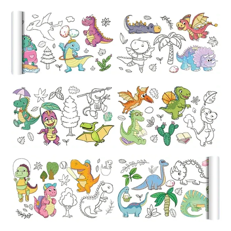 200cm Children Drawing Roll Nonrepeatable Pattern Kids Diy Coloring Paper Scroll