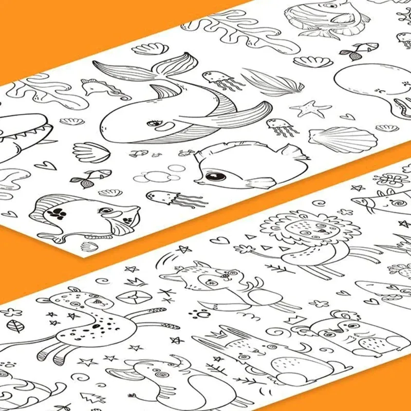 200cm Children Drawing Roll Nonrepeatable Pattern Kids Diy Coloring Paper Scroll