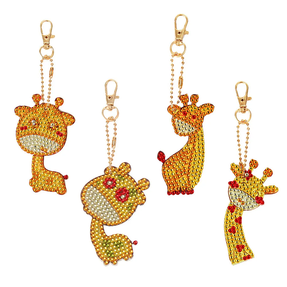 4pcs DIY Diamond Giraffe Keychain Full Special Shaped Drill Painting Kit