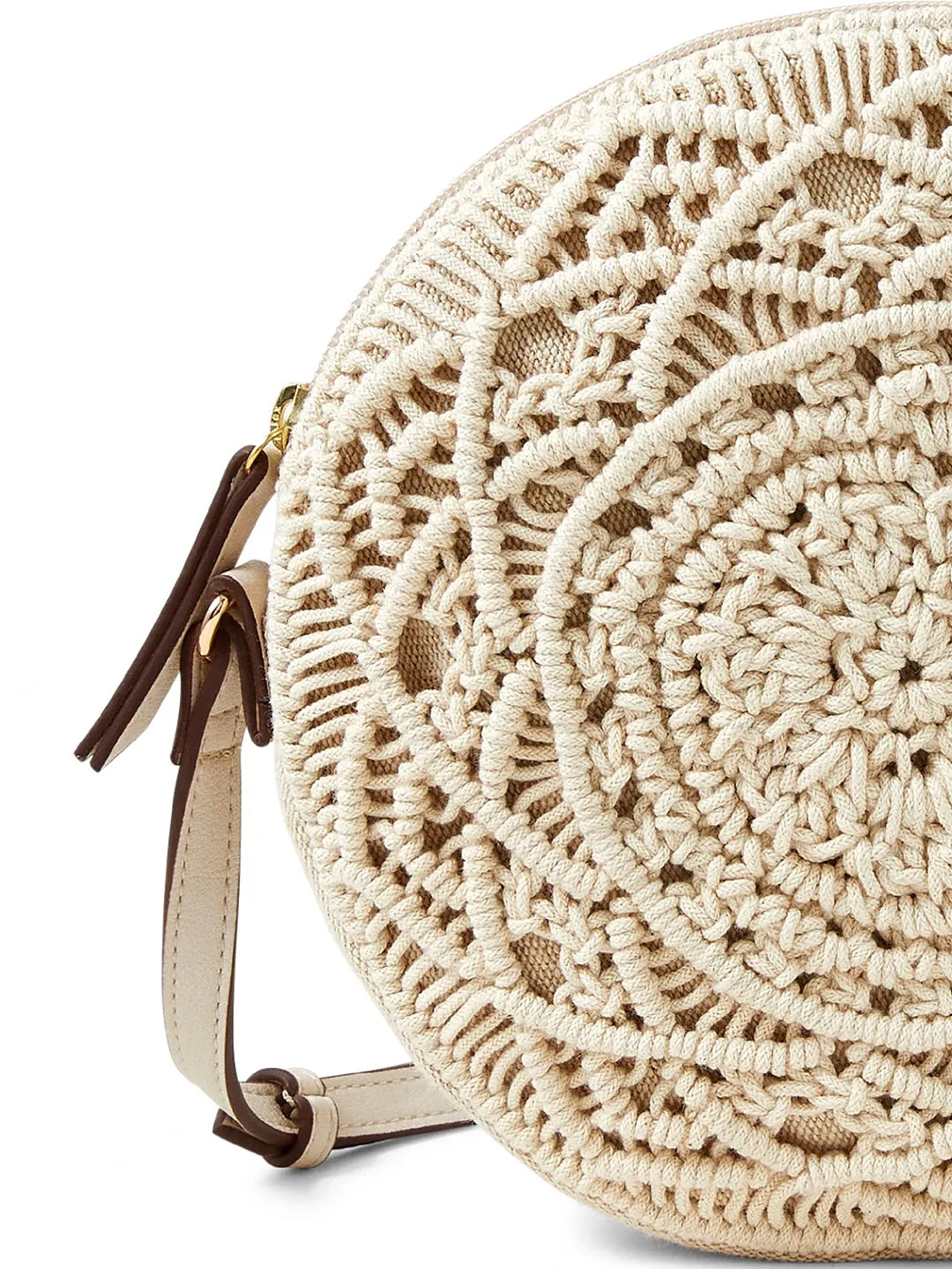 Accessorize London Women's White Fabric Mila Macrame Round Sling Bag