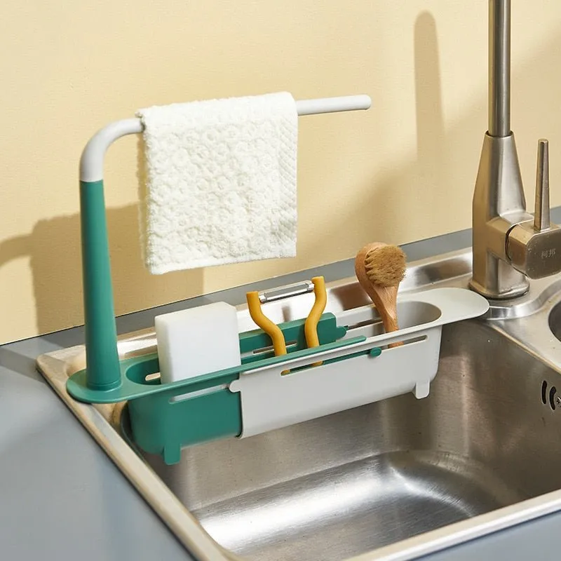 Adjustable Telescopic Sink Holder - Adjustable Telescopic 2-in-1 Sink Storage Rack Holder with Dishcloth for Home