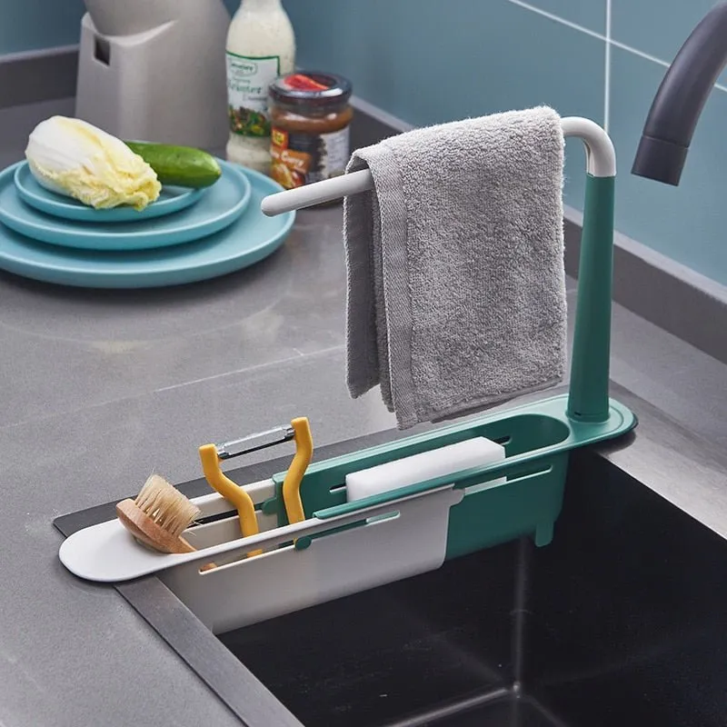 Adjustable Telescopic Sink Holder - Adjustable Telescopic 2-in-1 Sink Storage Rack Holder with Dishcloth for Home