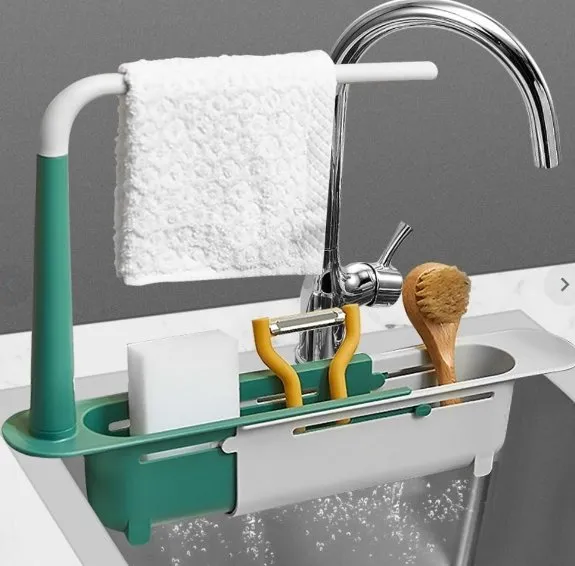 Adjustable Telescopic Sink Holder - Adjustable Telescopic 2-in-1 Sink Storage Rack Holder with Dishcloth for Home