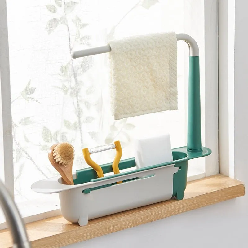 Adjustable Telescopic Sink Holder - Adjustable Telescopic 2-in-1 Sink Storage Rack Holder with Dishcloth for Home