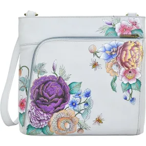 Anuschka Crossbody With Front Zip Organizer Floral Charm Leather