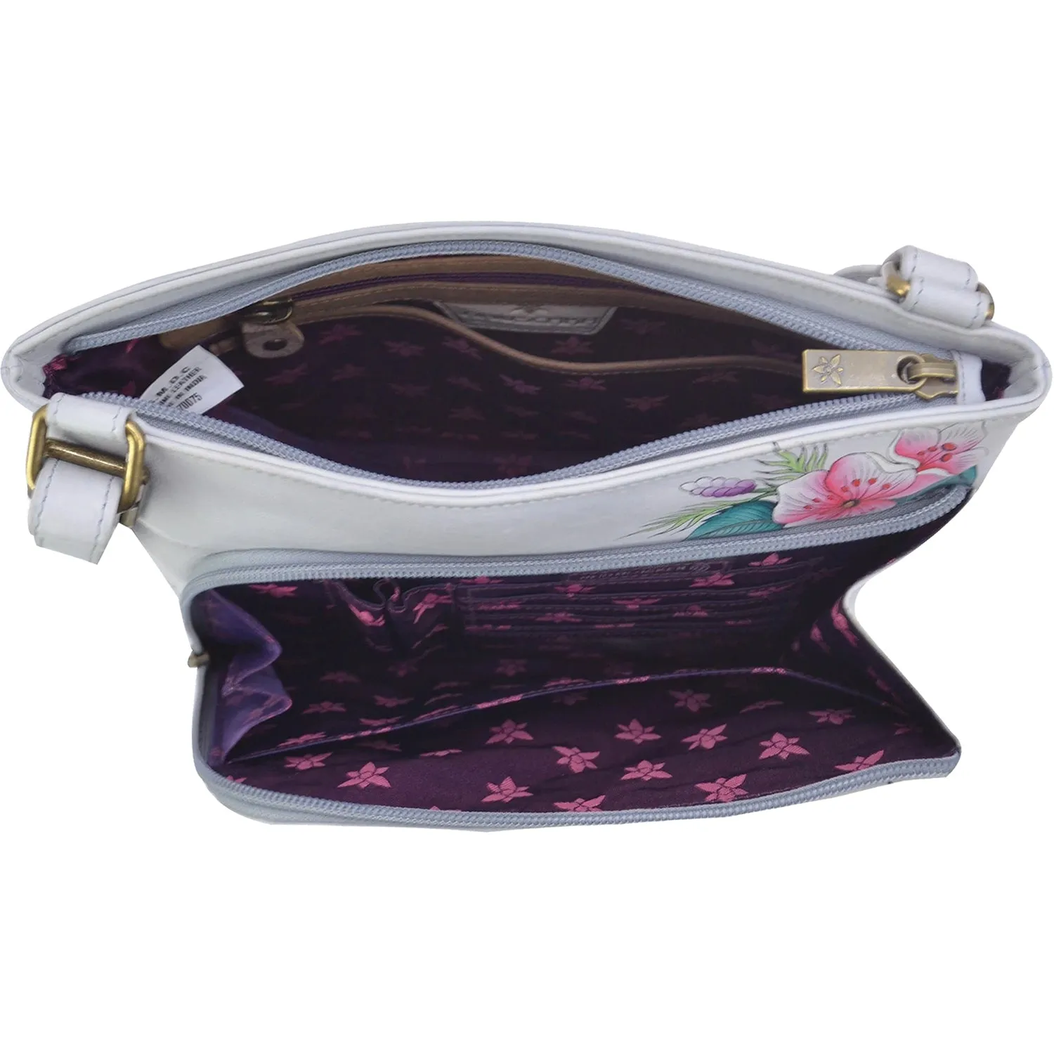 Anuschka Crossbody With Front Zip Organizer Floral Charm Leather