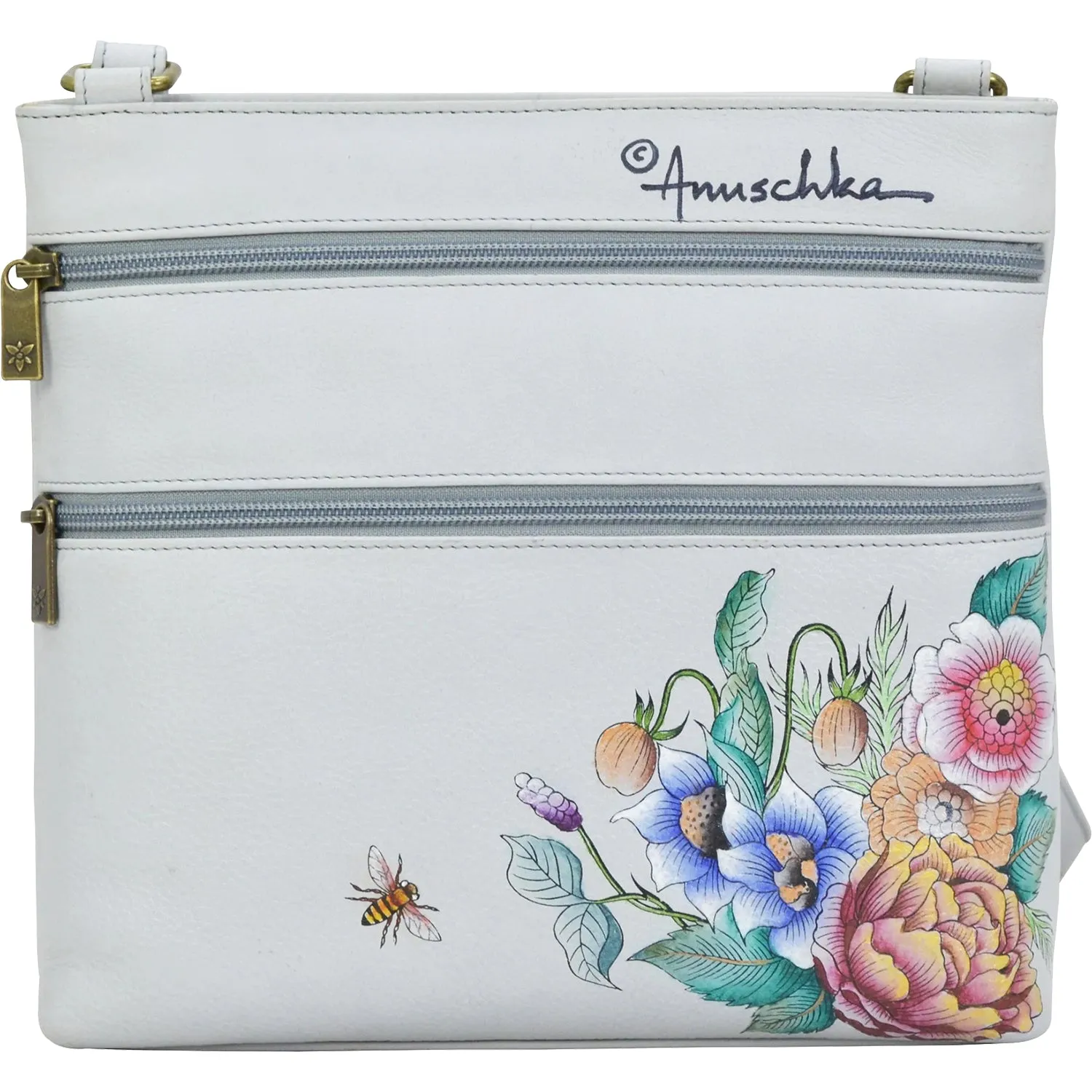 Anuschka Crossbody With Front Zip Organizer Floral Charm Leather