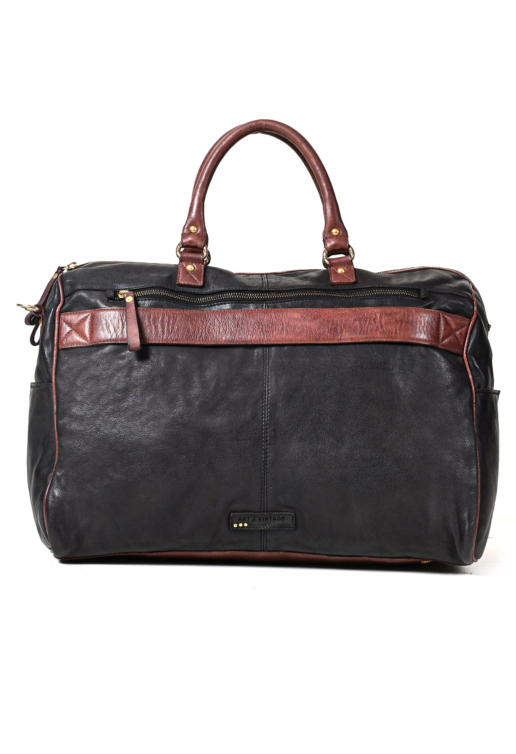 Art N Vintage Drifter: Real Leather Black Duffle Bag