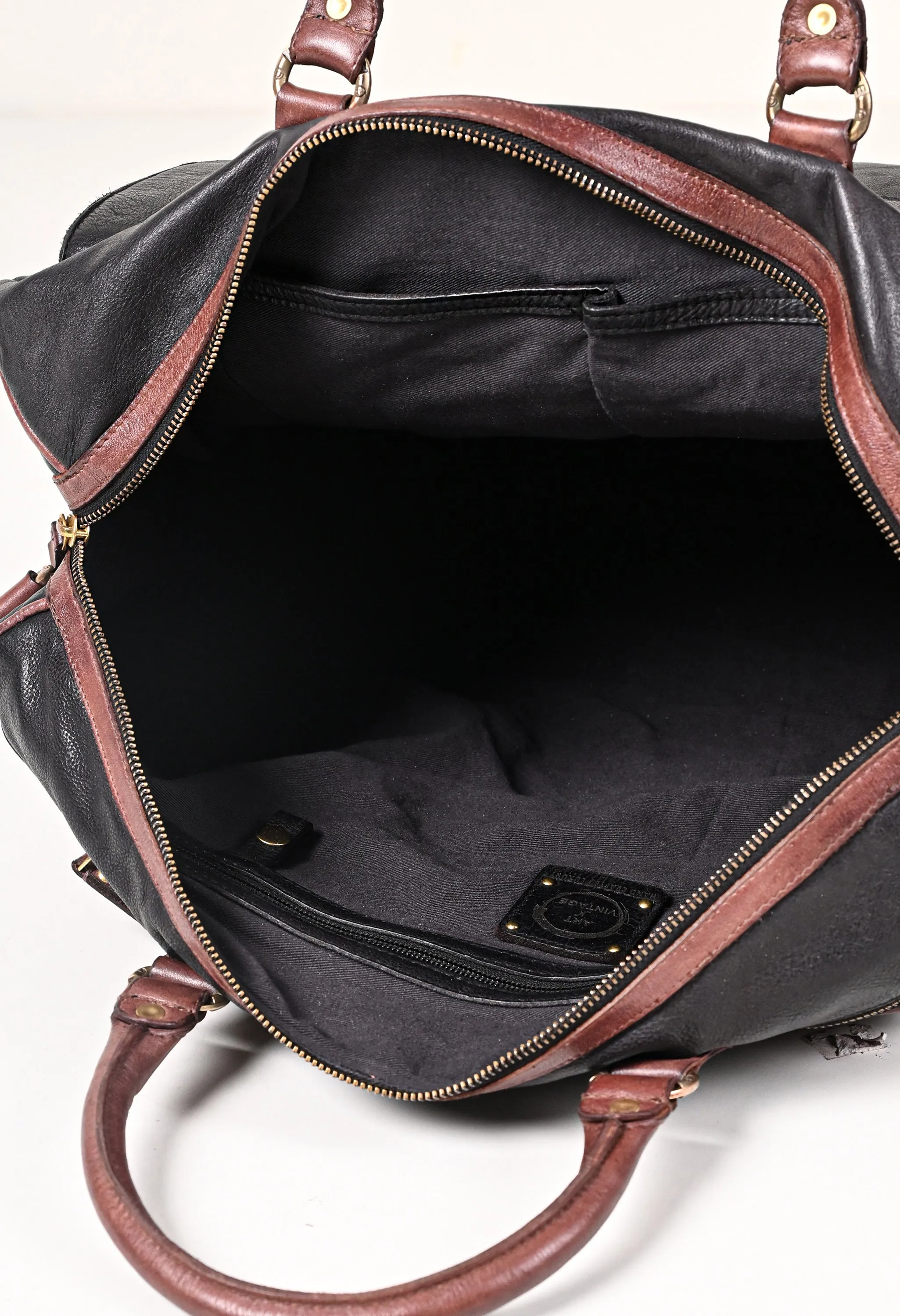 Art N Vintage Drifter: Real Leather Black Duffle Bag