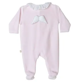 Baby Gi Girls Pink Angel Wings Velour Frill Sleepsuit