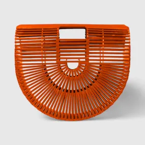 Bamboo Tote - Handcrafted Basket Bag for Women. Dark Orange. Two Sizes