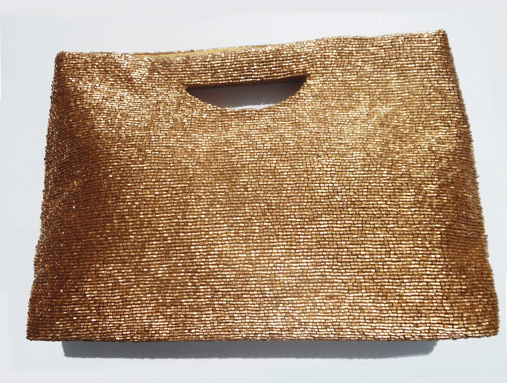 Beaded Evening Bag with Handle Matte Black or Gold 2 Sizes