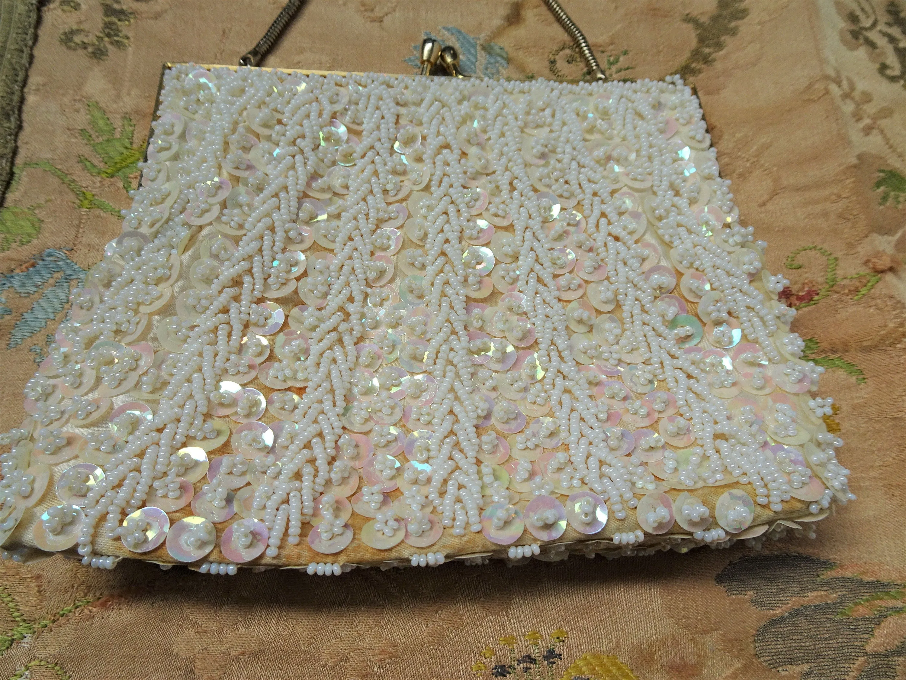 BEAUTIFUL Vintage Goldco Evening Purse or Bridal Bag, Beaded Sequined Handbag, Collectible Vintage Purses