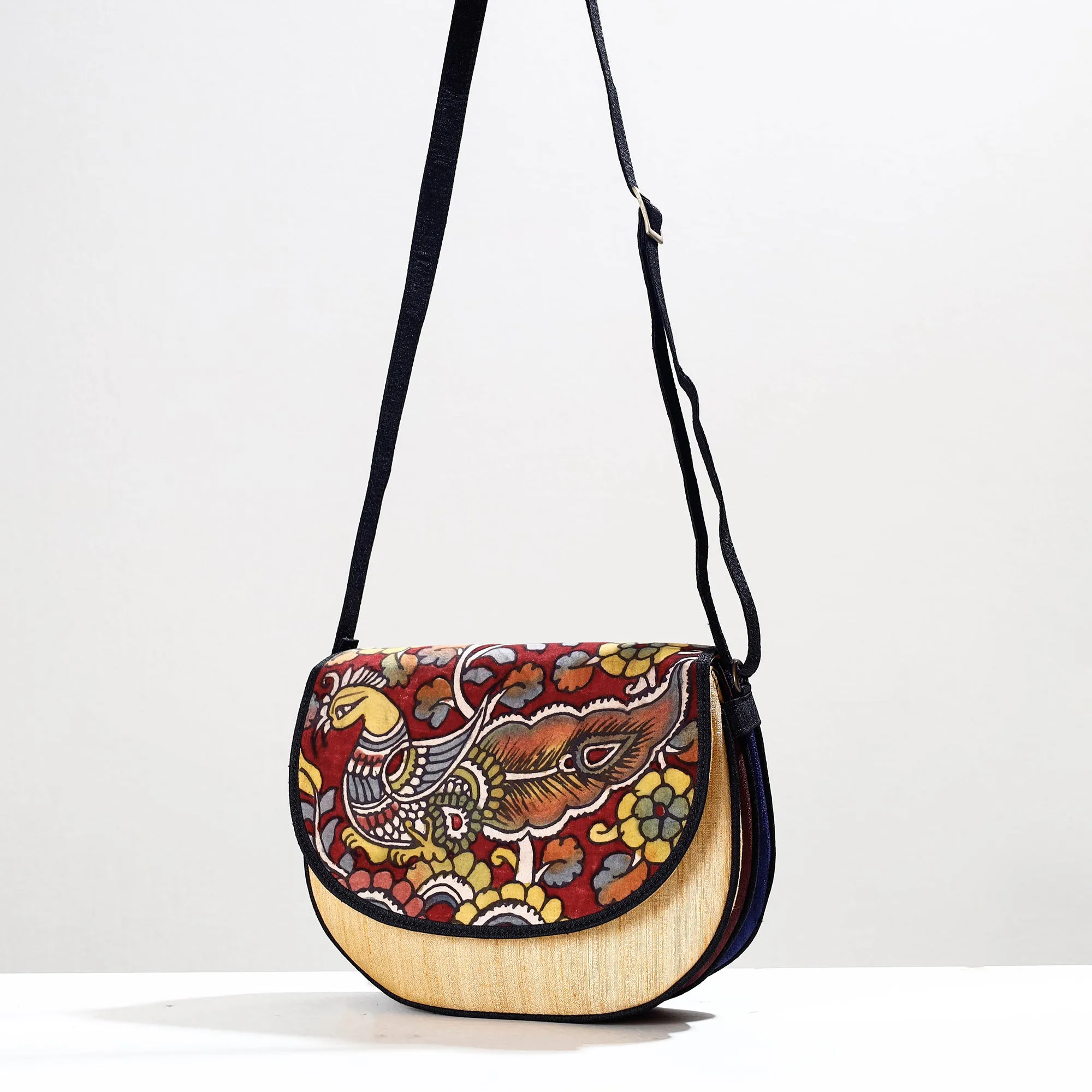 Beige - Handpainted Kalamkari Natural Dyed Ghicha Silk Sling Bag