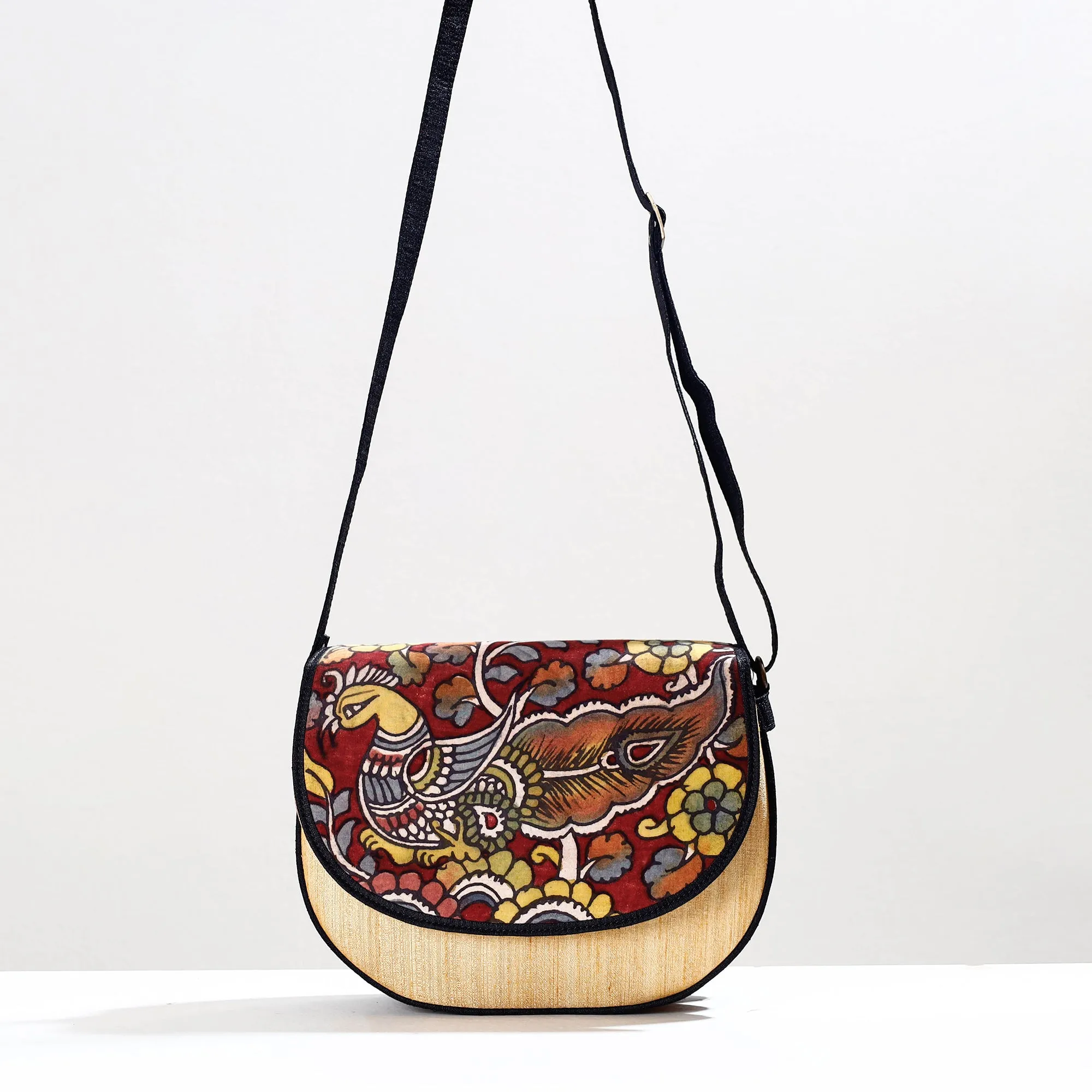 Beige - Handpainted Kalamkari Natural Dyed Ghicha Silk Sling Bag