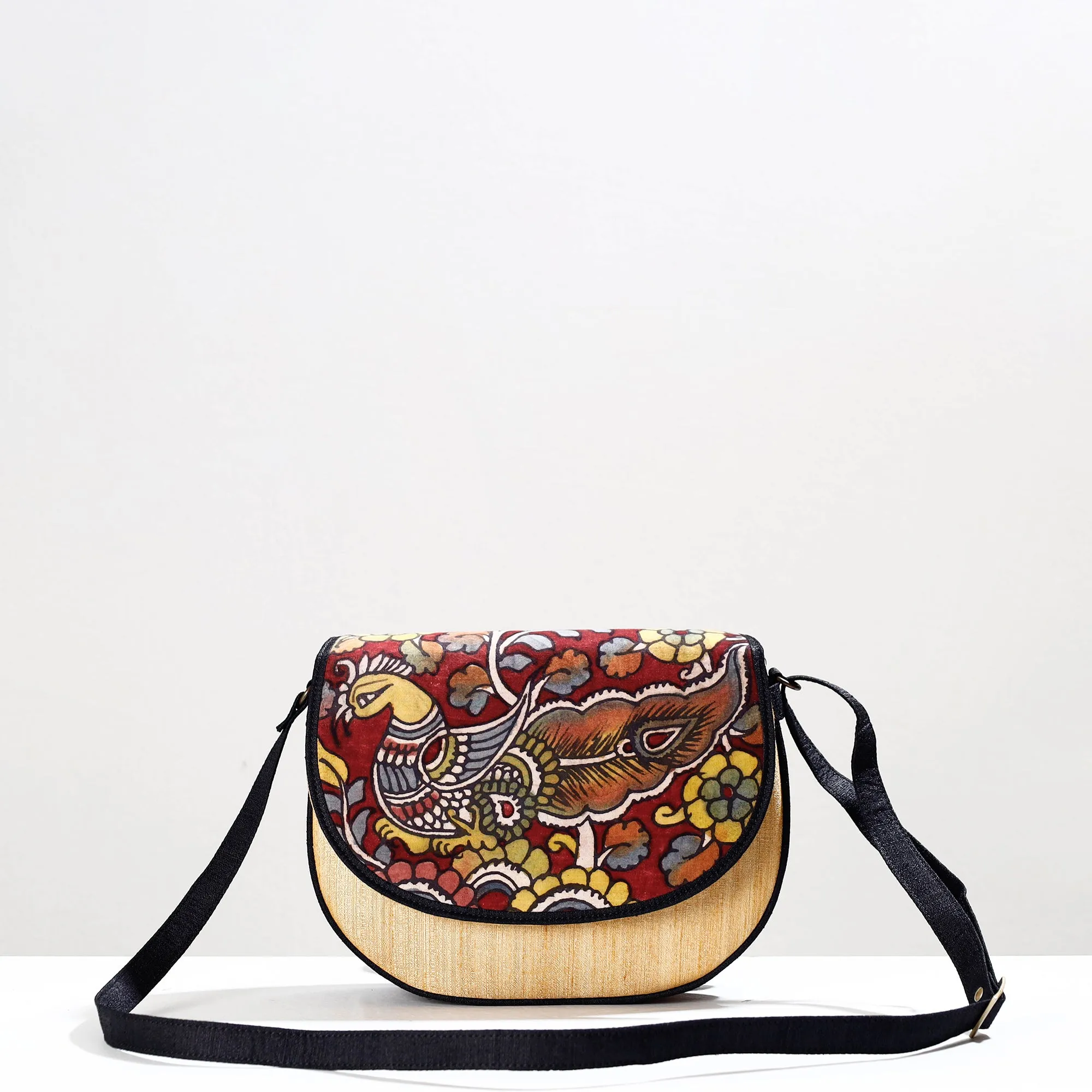 Beige - Handpainted Kalamkari Natural Dyed Ghicha Silk Sling Bag