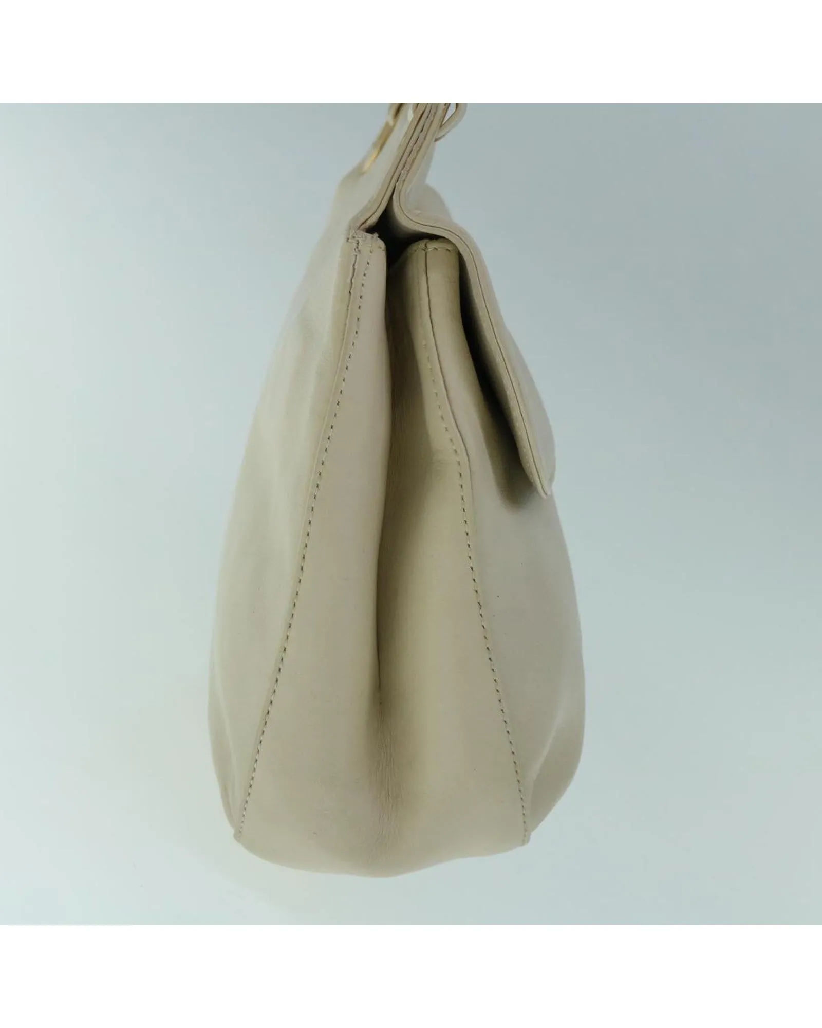 Beige Leather Shoulder Bag with 33cm Drop - Italian Made