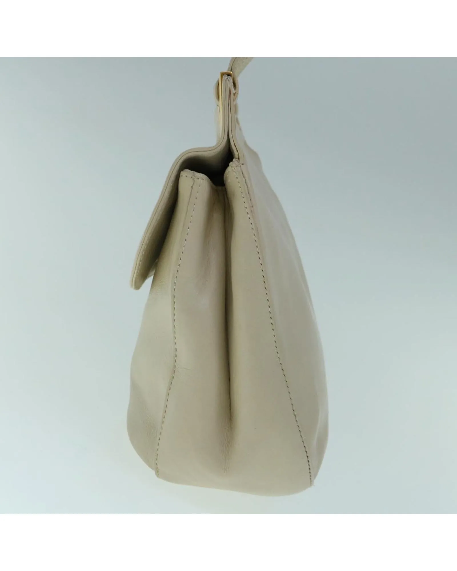 Beige Leather Shoulder Bag with 33cm Drop - Italian Made