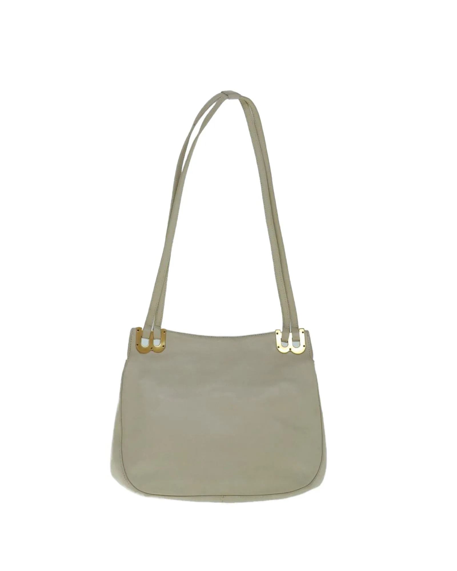 Beige Leather Shoulder Bag with 33cm Drop - Italian Made