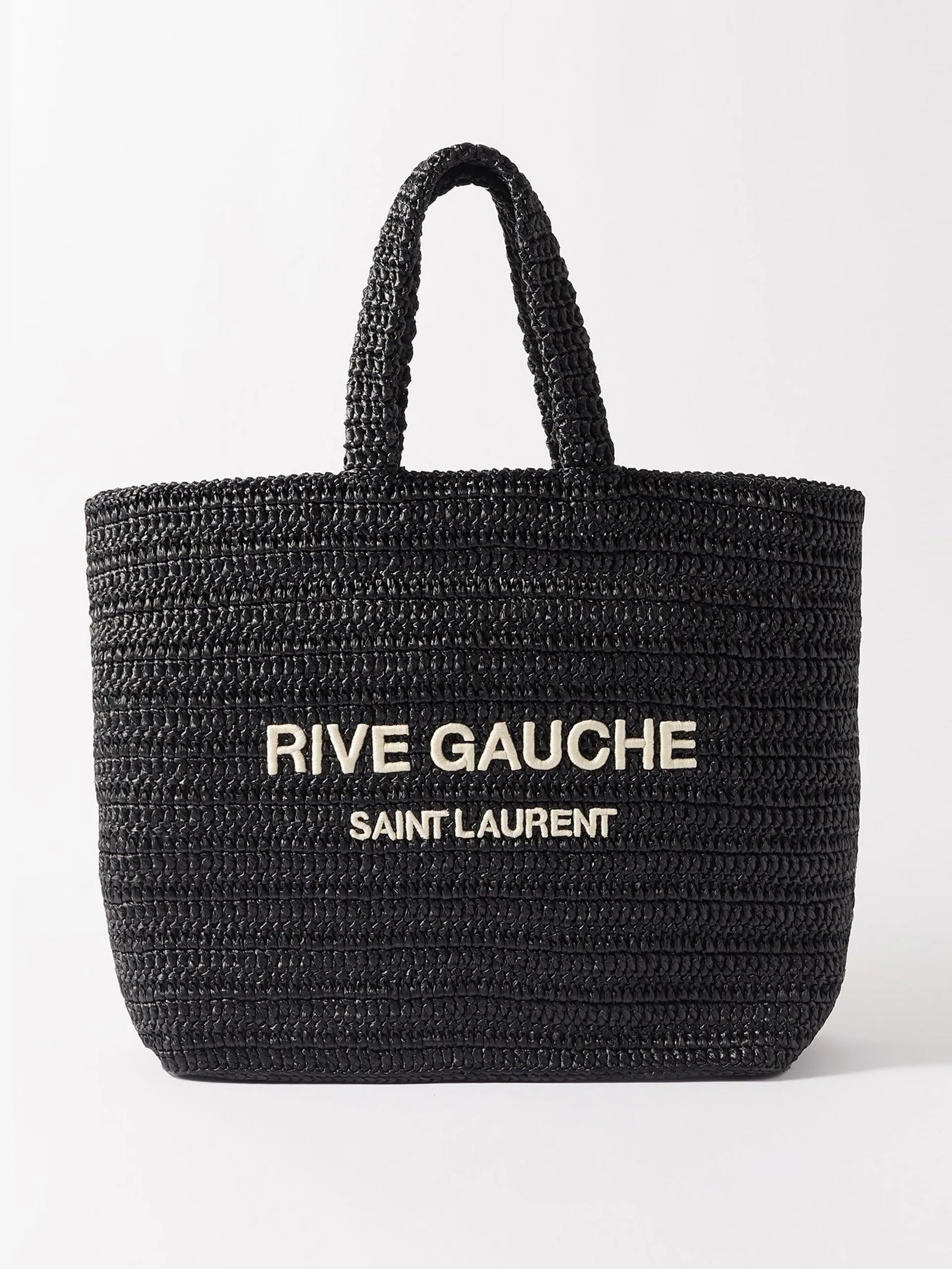 Black faux-raffia tote bag