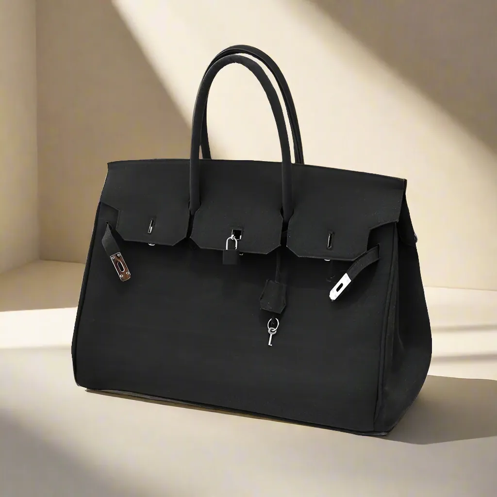 Black large-capacity canvas birkin inspired weekender travel bag