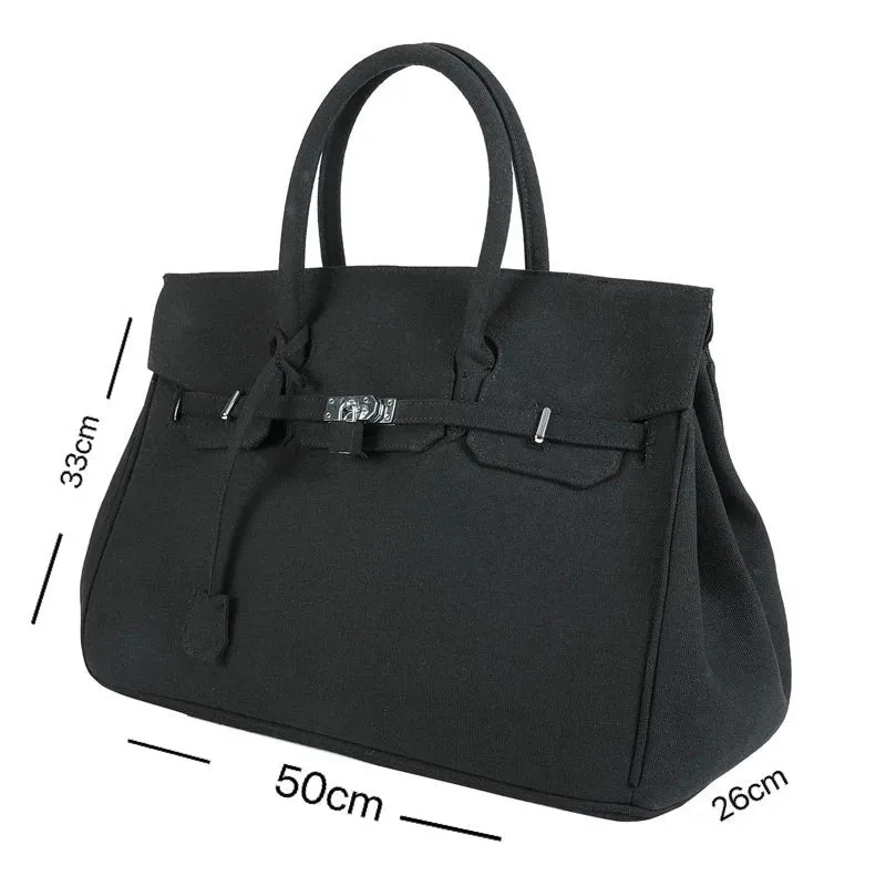 Black large-capacity canvas birkin inspired weekender travel bag