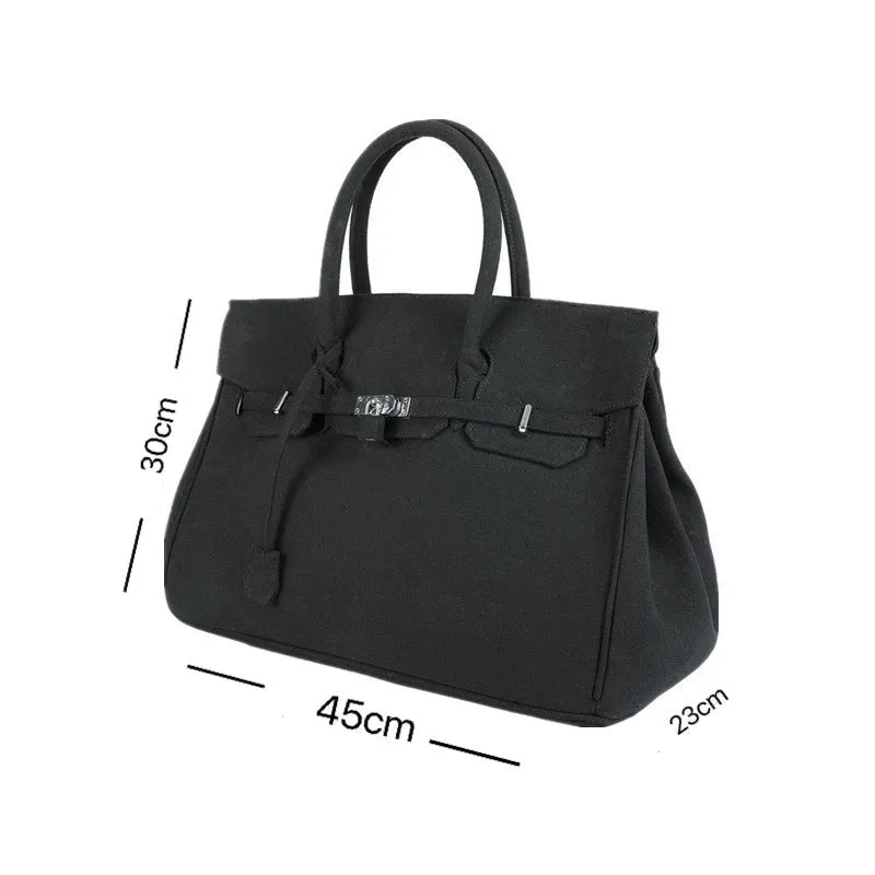 Black large-capacity canvas birkin inspired weekender travel bag