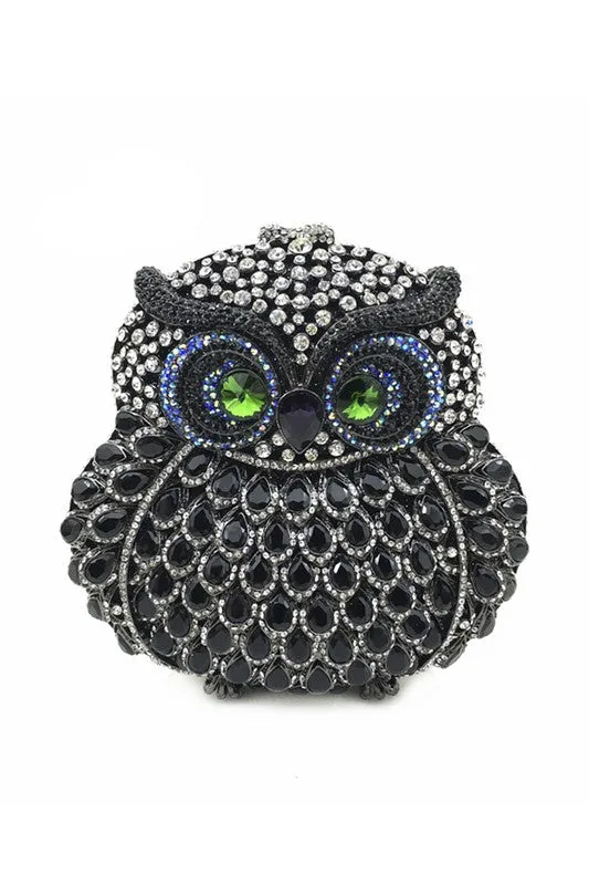 Black Owl Rhinestone Evening Bag