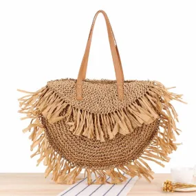 Bohemian Round Tassel Straw Shoulder Bag