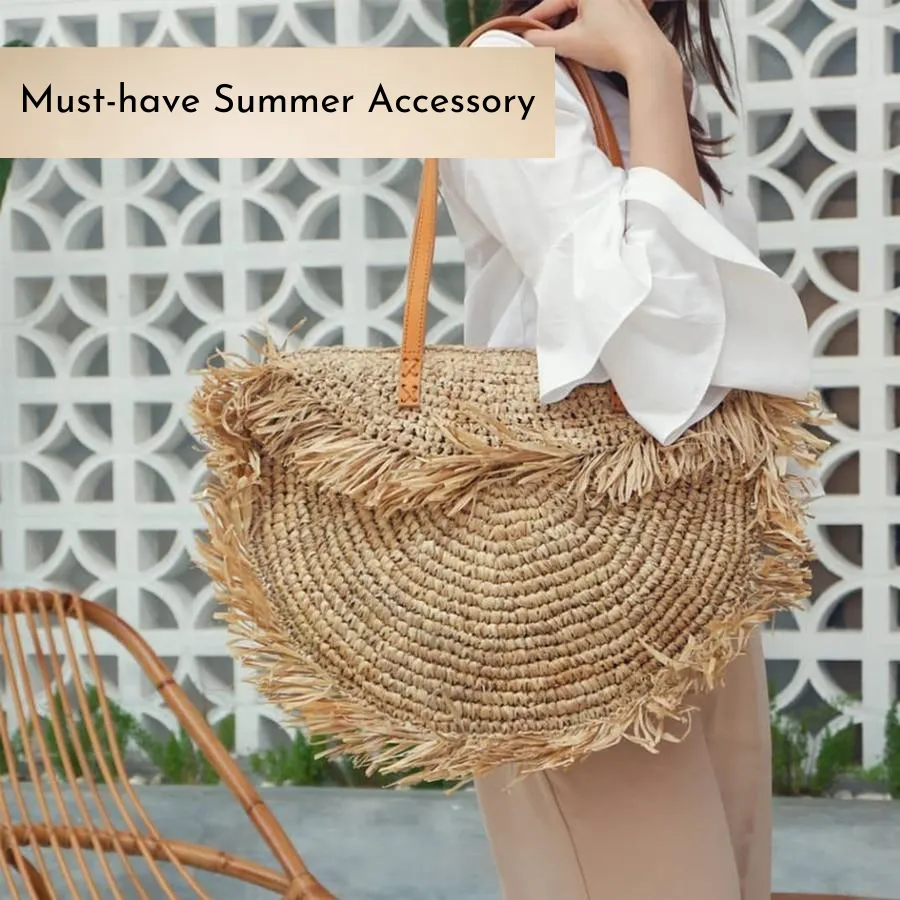 Bohemian Round Tassel Straw Shoulder Bag