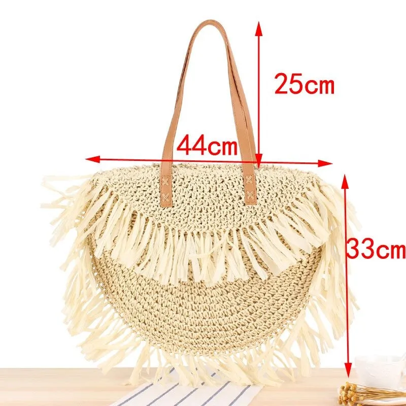 Bohemian Round Tassel Straw Shoulder Bag