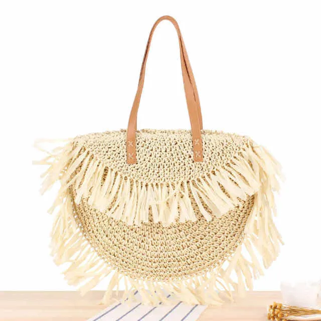 Bohemian Round Tassel Straw Shoulder Bag