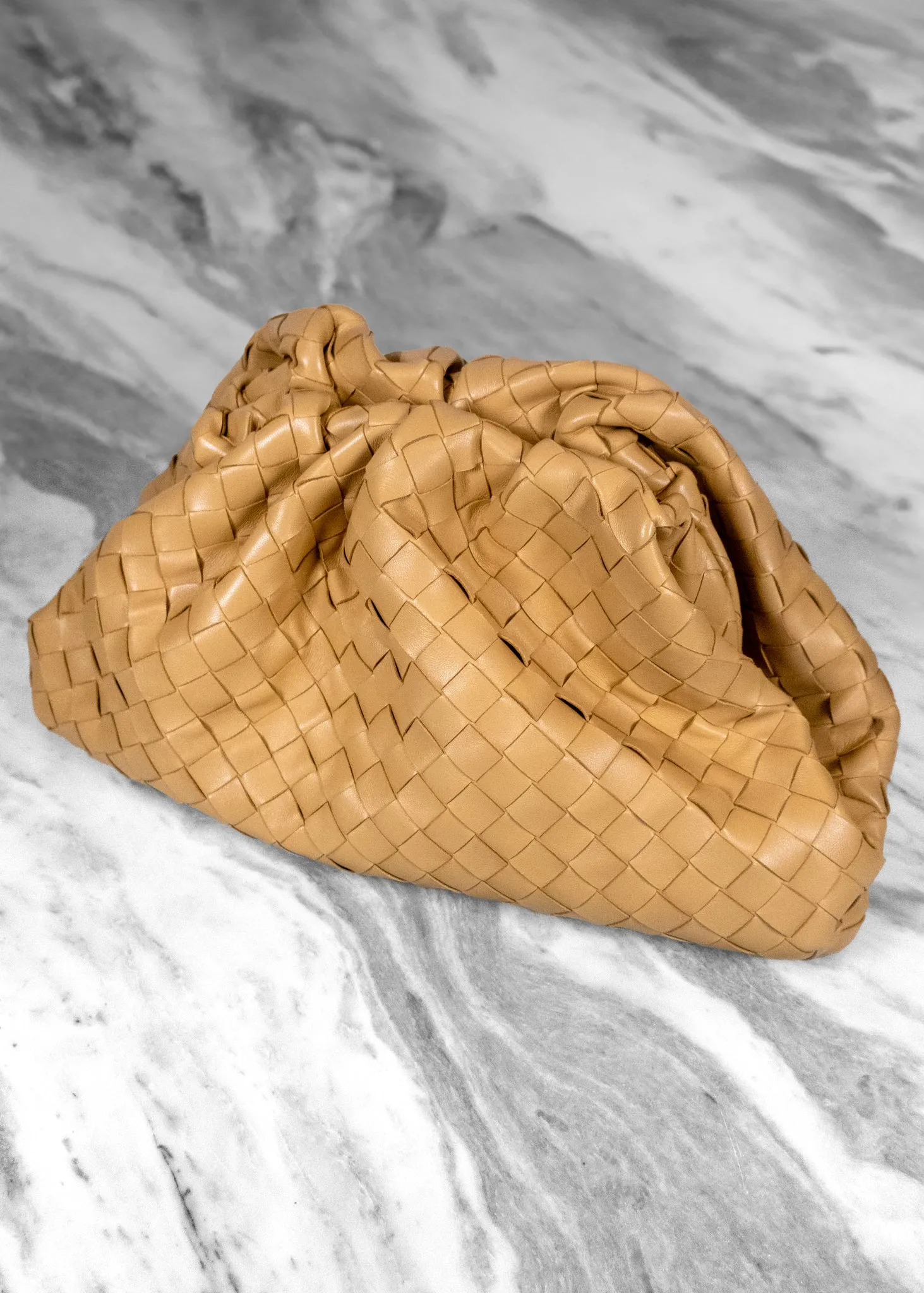 Bottega Veneta Caramel Intrecciato Leather The Pouch Clutch Bag