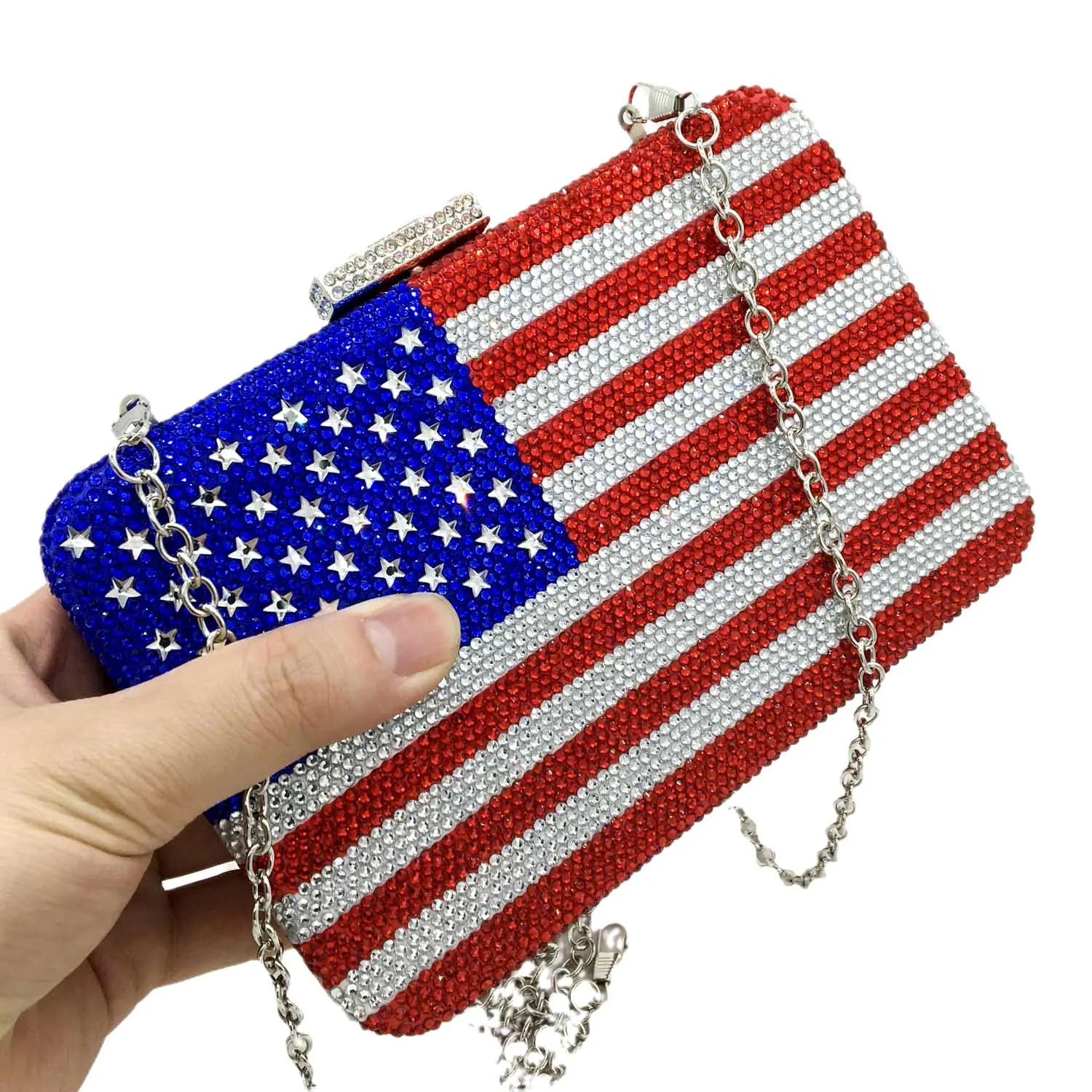 Boutique American National Flag Crystal Clutch Evening Bag