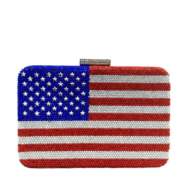 Boutique American National Flag Crystal Clutch Evening Bag