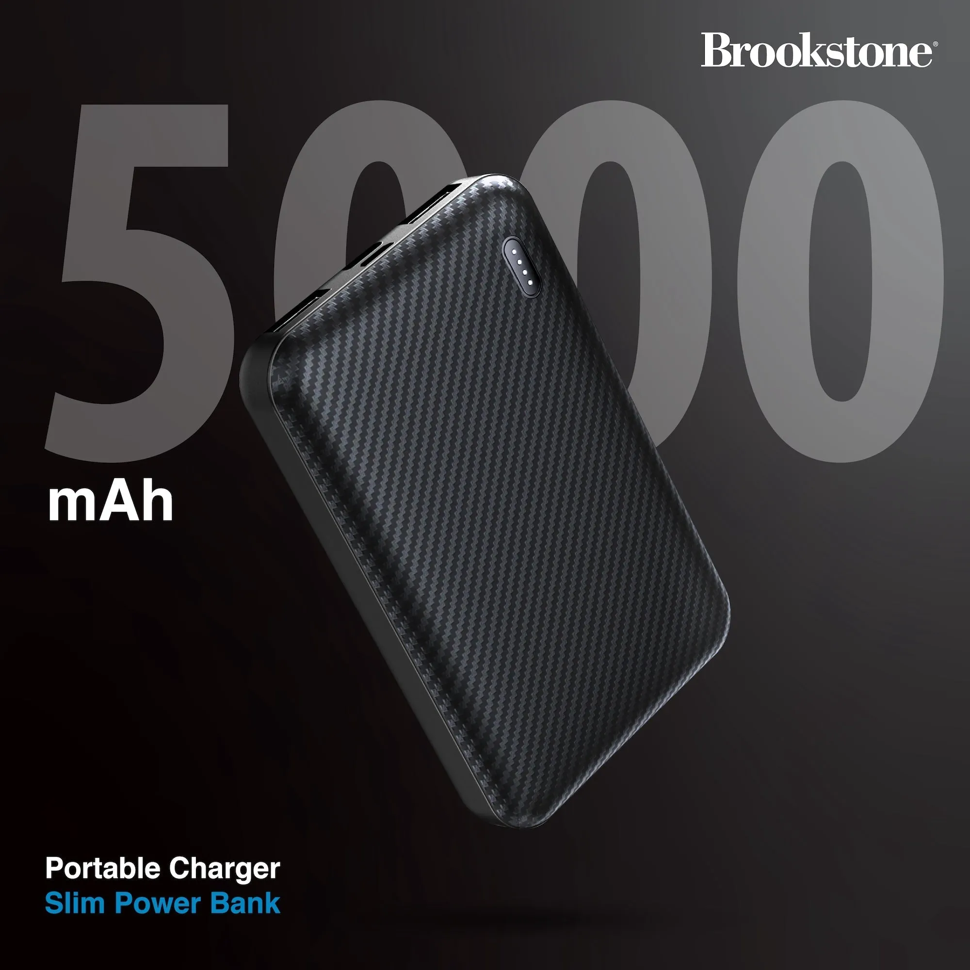 Brookstone Carbon Fiber 5000mah 2-Port Power Bank