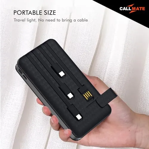 Callmate 20000mAh with Mobile Holder Power Bank, 15W Fast Charging| Buit-in Cables | 4 Output Ports and 3 Input |for iPhone, Smartphones & Other Devices (15 W, Fast Charging) (Black, Lithium Polymer)