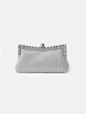 CAROLINE CRYSTAL EMBELLISHED EVENING CLUTCH BAG IN SILVER