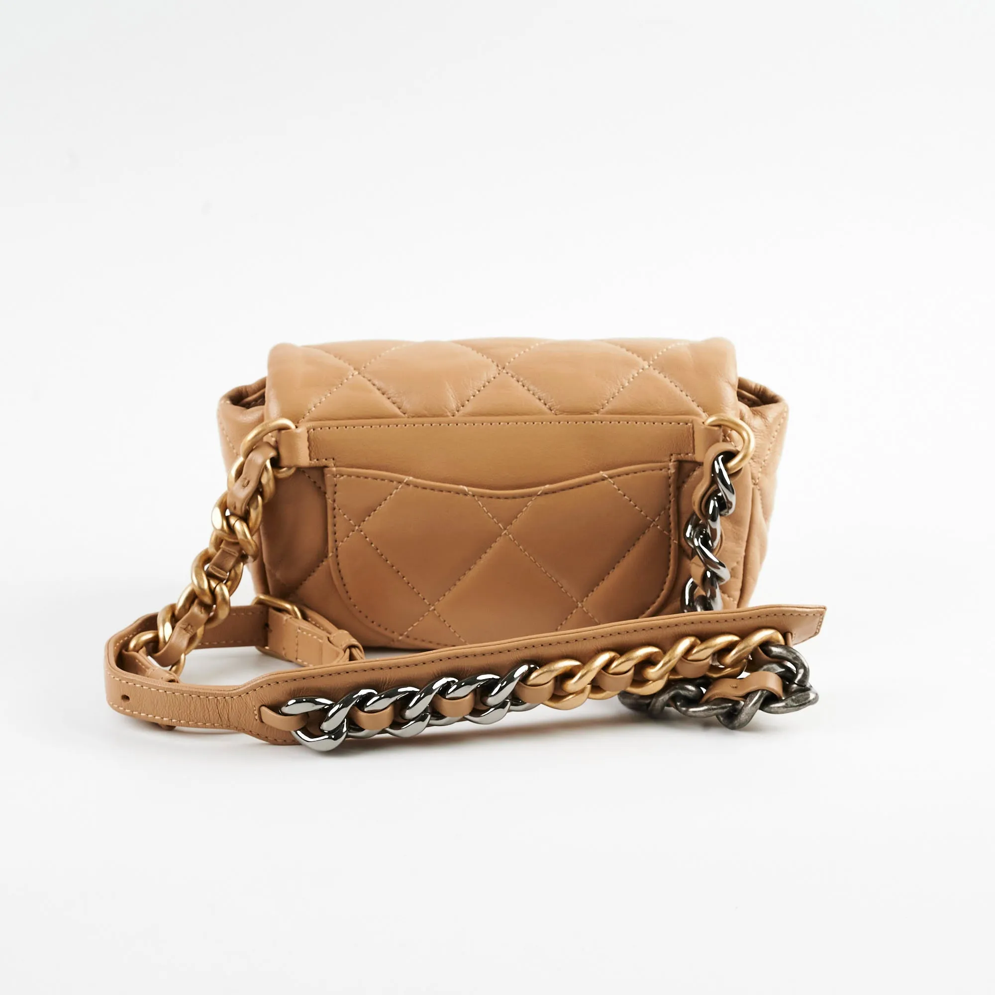 Chanel 19 Quilted Waist Belt Bag Beige Calfskin