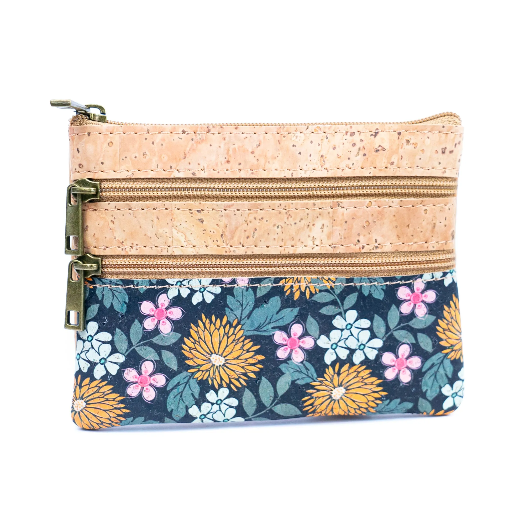 Chic Printed Cork Mini Wallet with Triple Zippers for Women BAG-2327