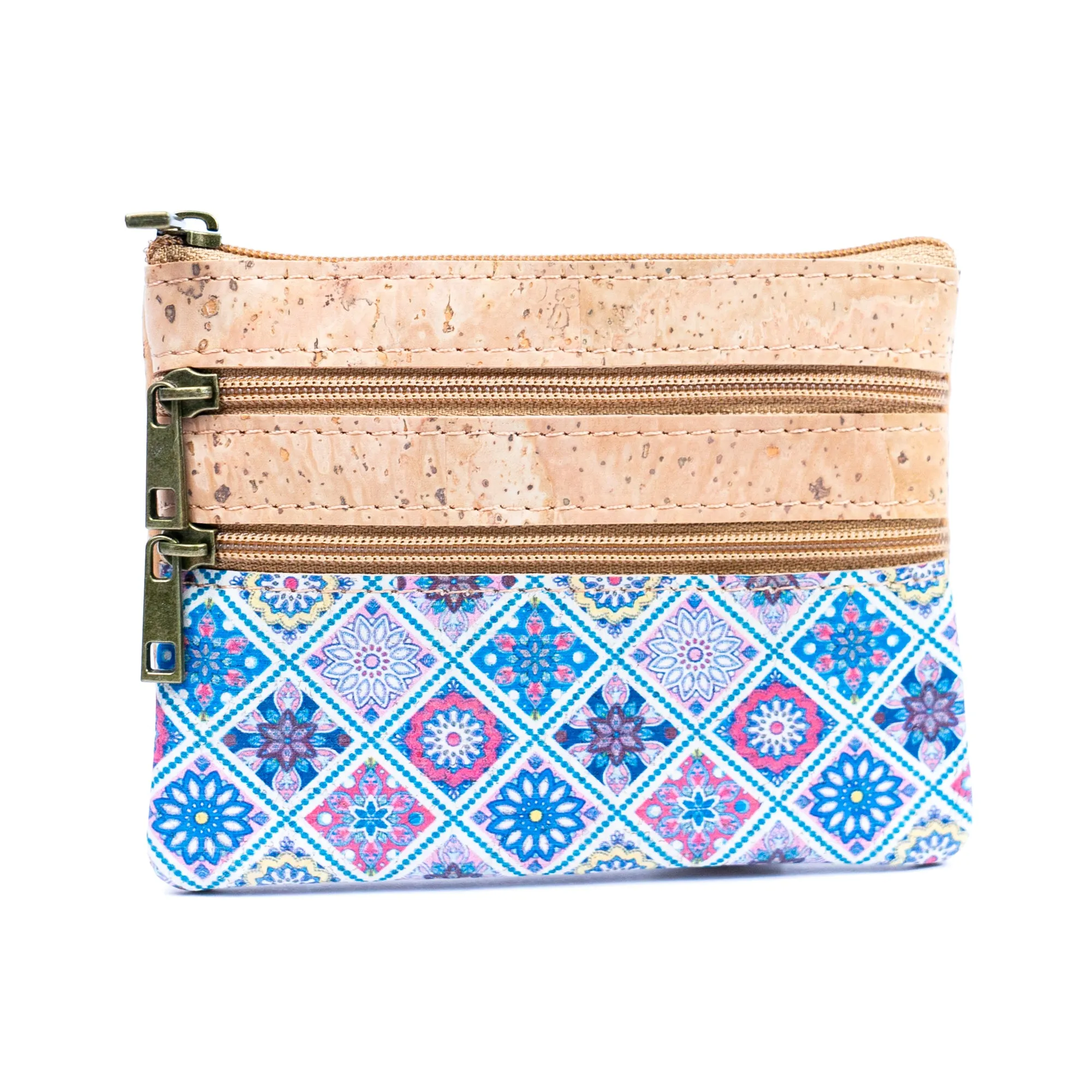 Chic Printed Cork Mini Wallet with Triple Zippers for Women BAG-2327