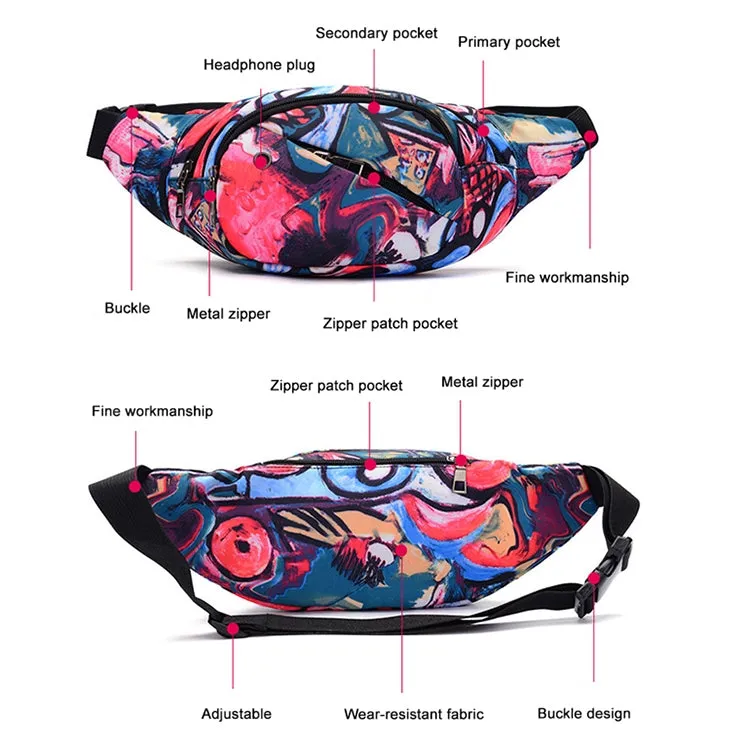 Color Printing Multi-function Casual Pockets Ladies Outdoor Purse Waist Bag(Lily pattern)