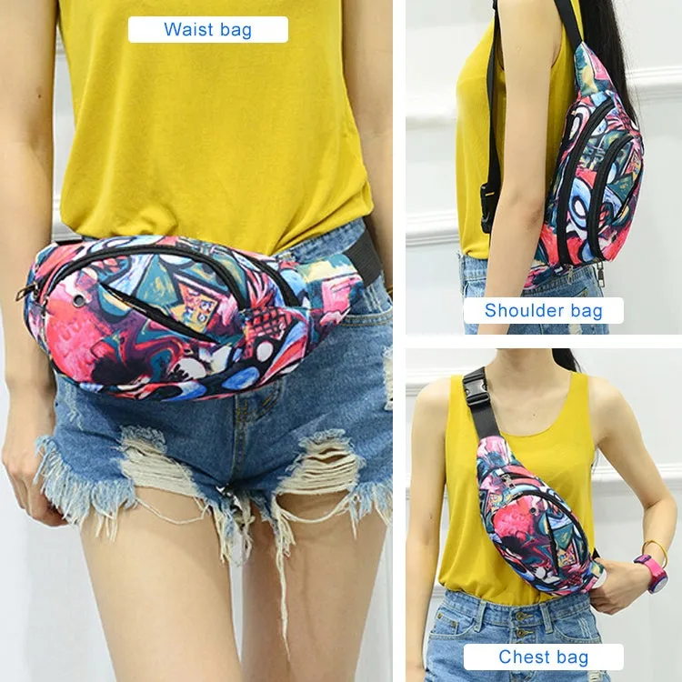 Color Printing Multi-function Casual Pockets Ladies Outdoor Purse Waist Bag(Lily pattern)