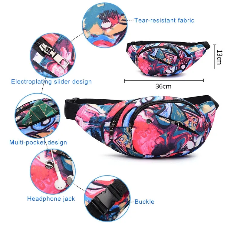 Color Printing Multi-function Casual Pockets Ladies Outdoor Purse Waist Bag(Lily pattern)